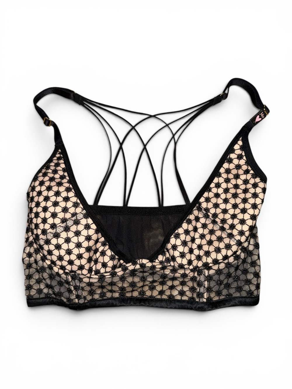 Victoria’s Secret 34D Black Nude Lace Strappy Cage Back Push Up Bra NWT